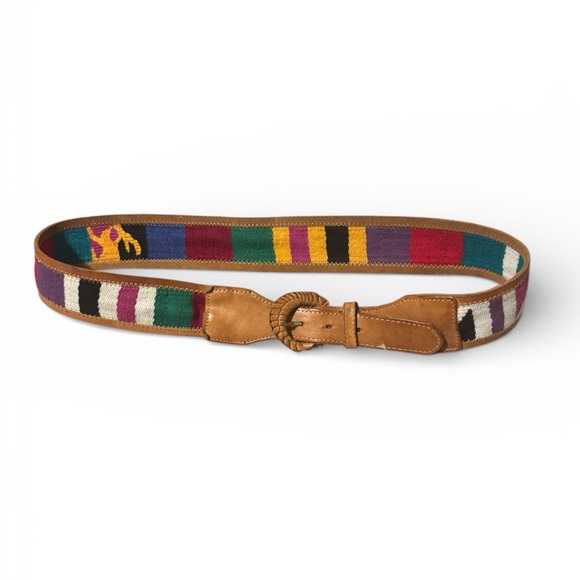 Leather Shop Accessories - Colorful Woven Belt with Leather Buckle M